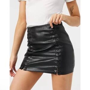 Amanda Steele black faux leather corset hook & eye mini skirt XS S